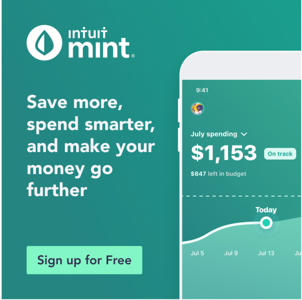 Intuit Mint sign up for free button.